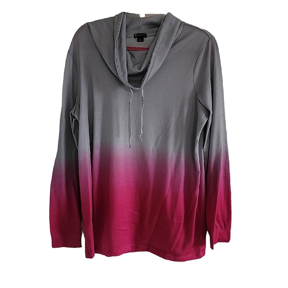 New Directions Gradual Color Fade Long Sleeve Drawstring Cowl Neck Sweater Sz L - Picture 2 of 7